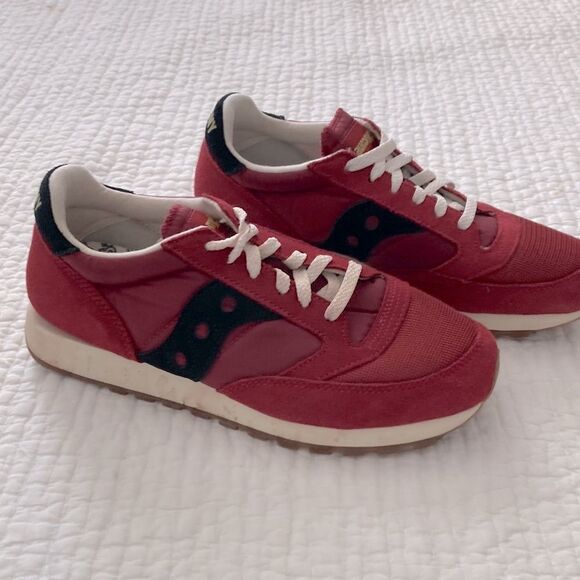 Saucony Red Suede White Laces Running Athletic Retro Sneakers Men’s Size 9 - Picture 3 of 8